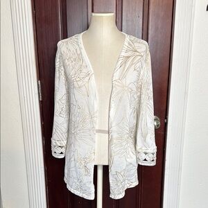 Chico's White and Gold Floral Cardigan